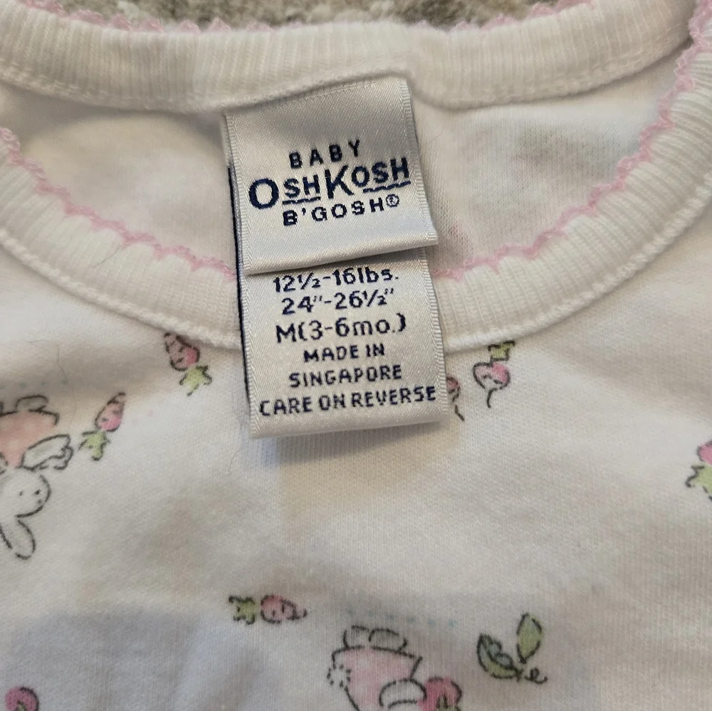 Vintage Y2k Oshkosh B'gosh Cream Bunny Patterned Short Sleeved Onesie